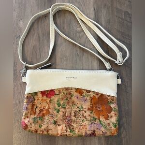 Pixie Mood Tan & Floral Cork Nicole Clutch Crossbody Purse 8.5x 5.5 Boho Cottage